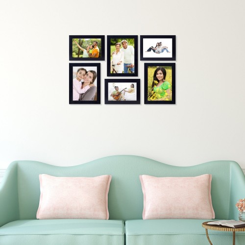 Collage Photo Frames (Set of 6, Wall Hanging),Black ,Synthetic Wood